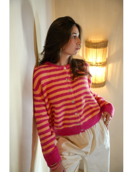 Gilet Maille Rose Orange ANA