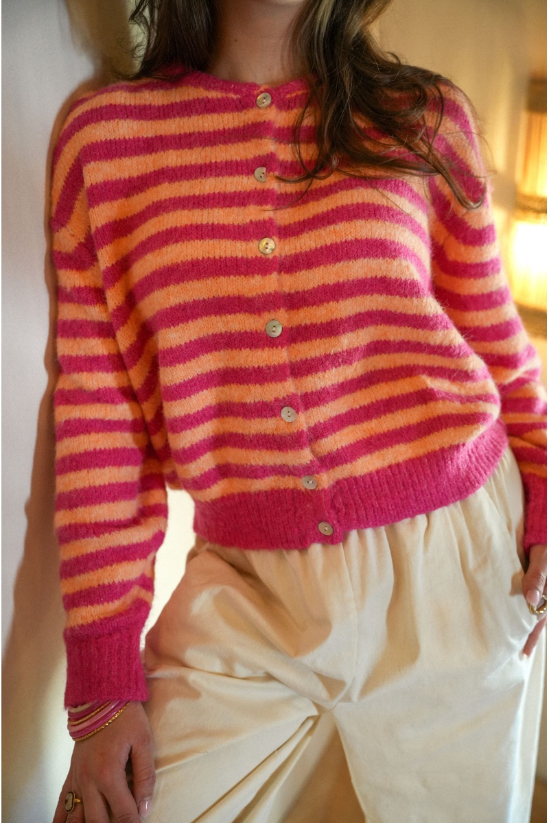 Gilet Maille Rose Orange ANA