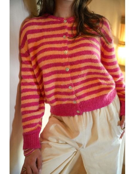 Gilet Maille Rose Orange ANA