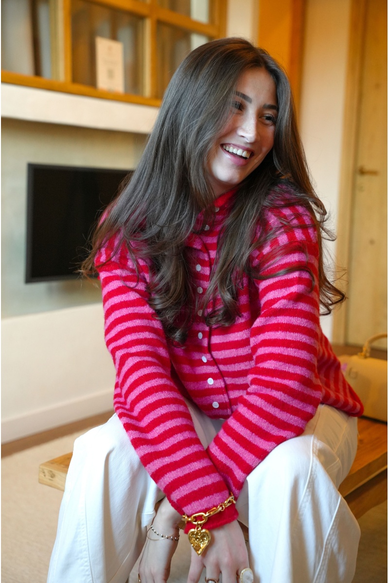 Gilet Rayé Rouge Rose LIA