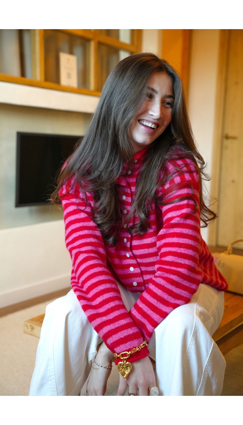 Gilet Rayé Rouge Rose LIA