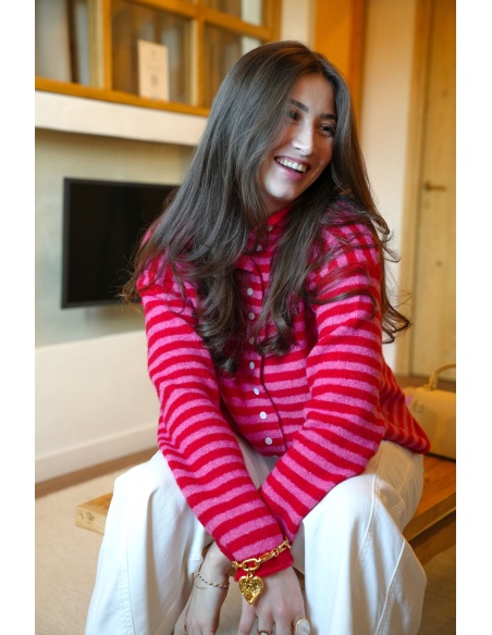 Gilet Rayé Rouge Rose LIA