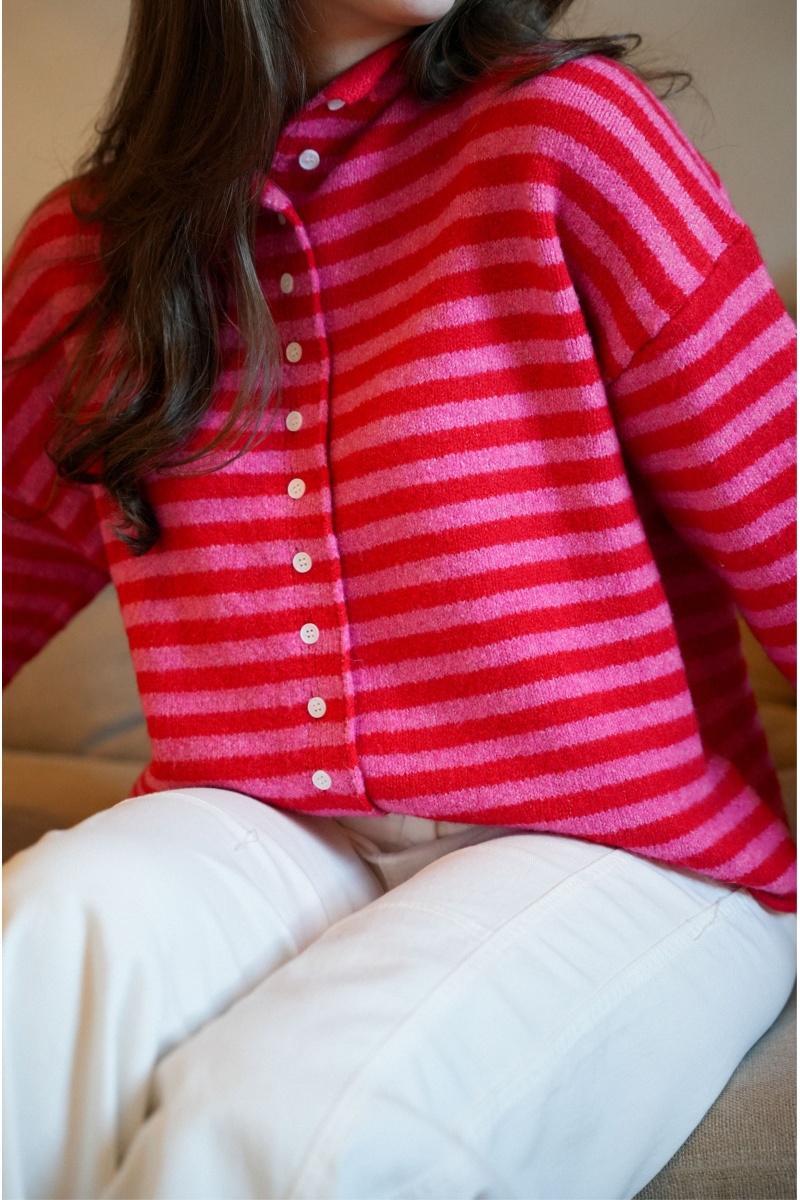 Gilet Rayé Rouge Rose LIA 2