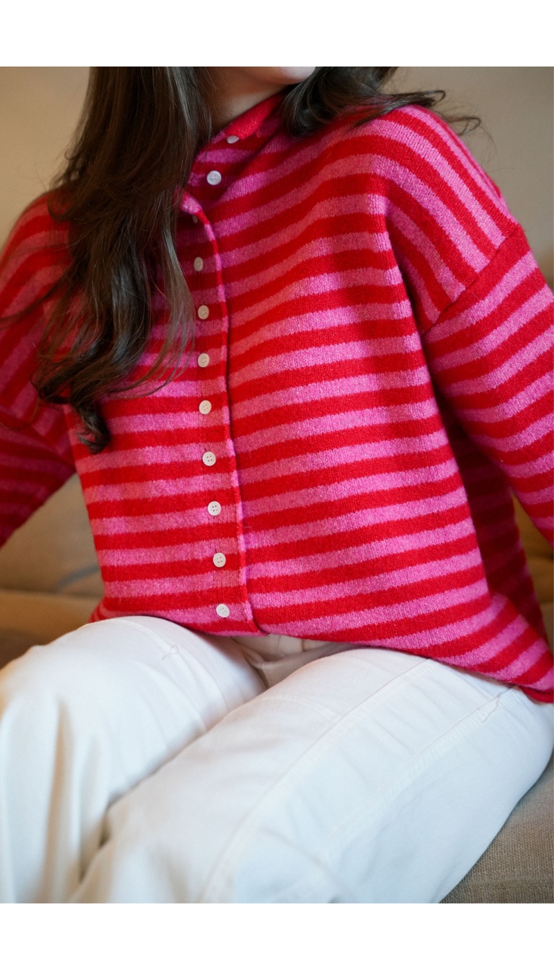 Gilet Rayé Rouge Rose LIA