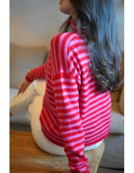 Gilet Rayé Rouge Rose LIA