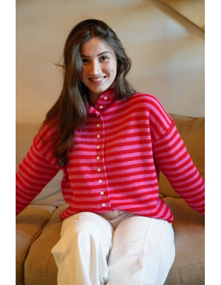 Gilet Rayé Rouge Rose LIA