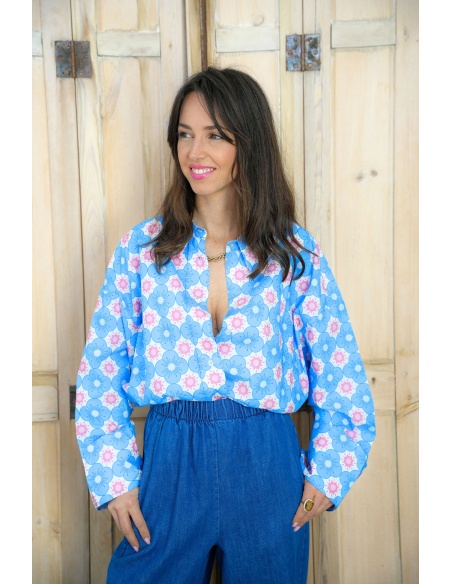 Chemisier Fleurs Bleues Johanna ALMA