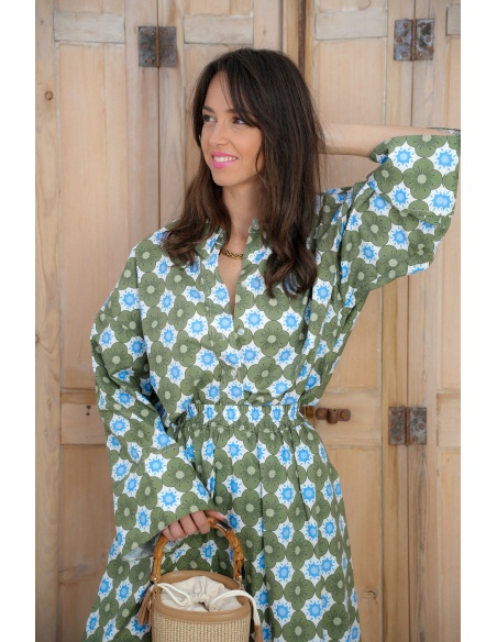 johanna toutoun FLEURS VERT CHEMISIER