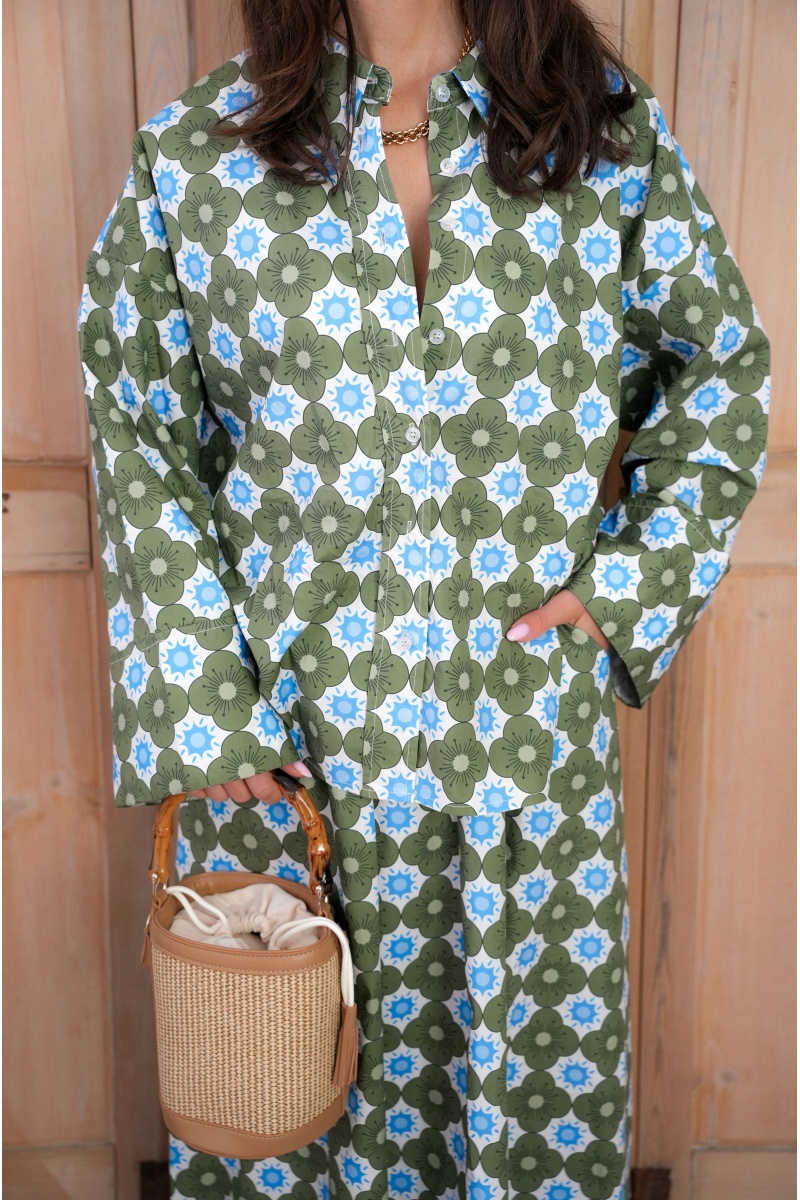 johanna toutoun FLEURS VERT CHEMISIER 2