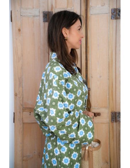 johanna toutoun FLEURS VERT CHEMISIER