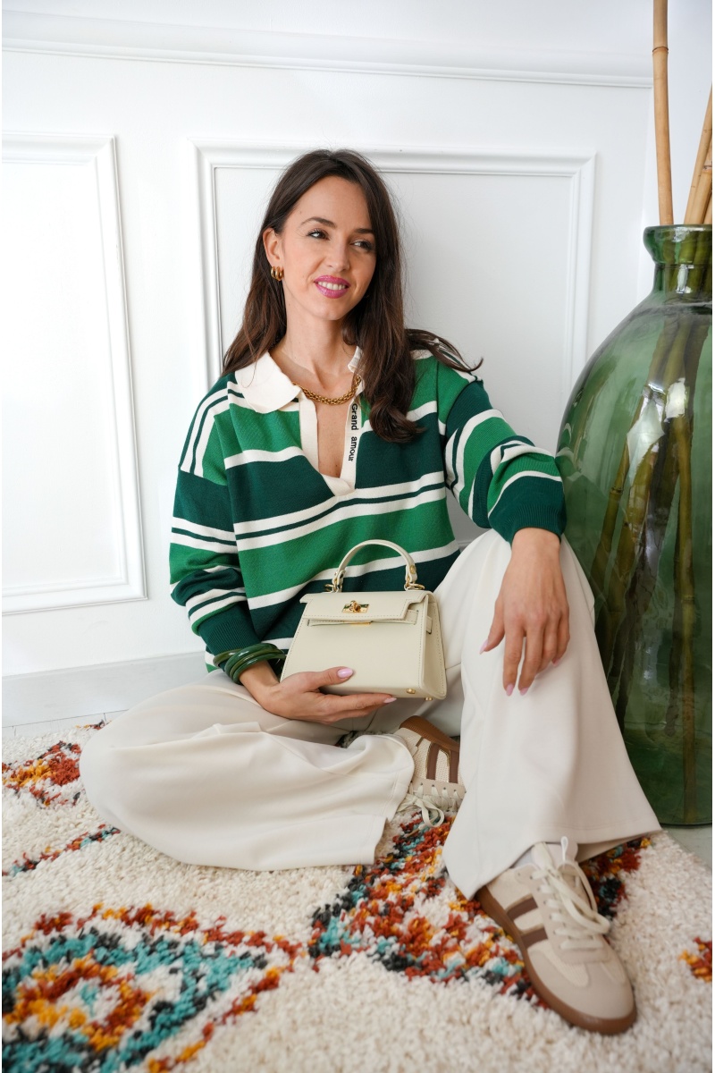 Pull Polo Rayé Vert BELDY 2