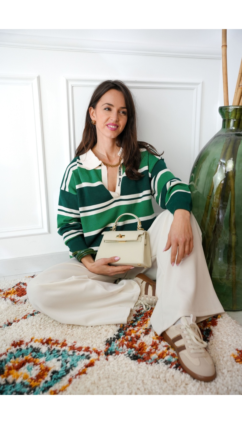 Pull Polo Rayé Vert BELDY