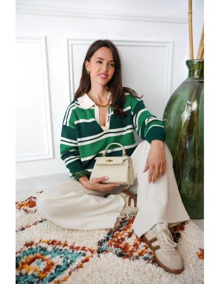 Pull Polo Rayé Vert BELDY