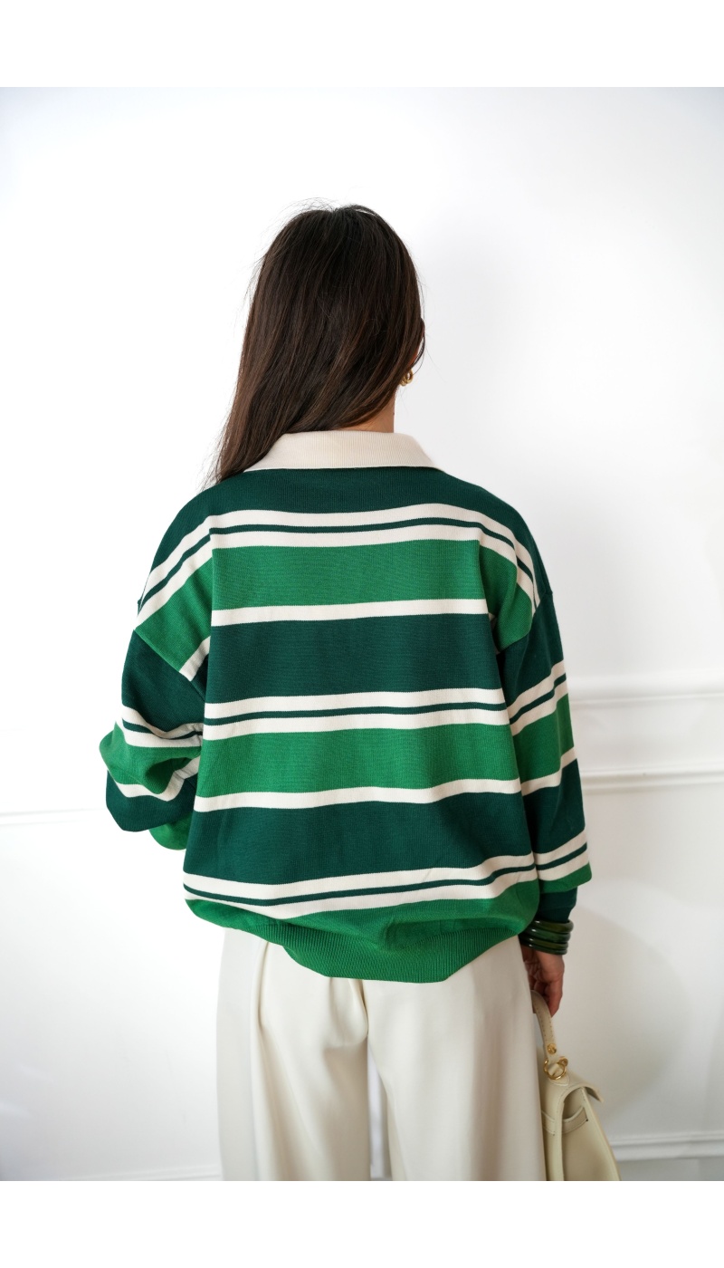 Pull Polo Rayé Vert BELDY