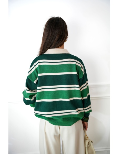 Pull Polo Rayé Vert BELDY