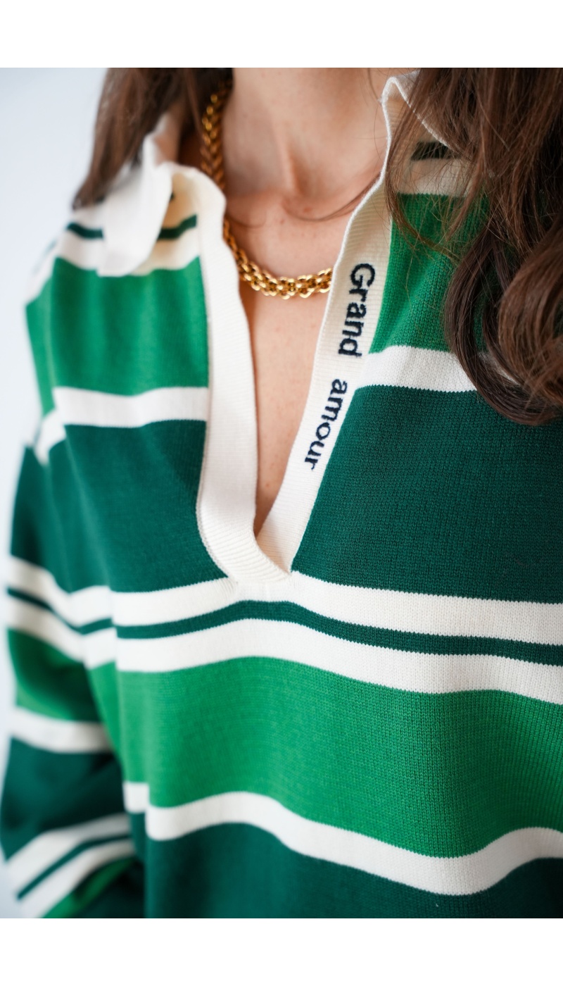 Pull Polo Rayé Vert BELDY