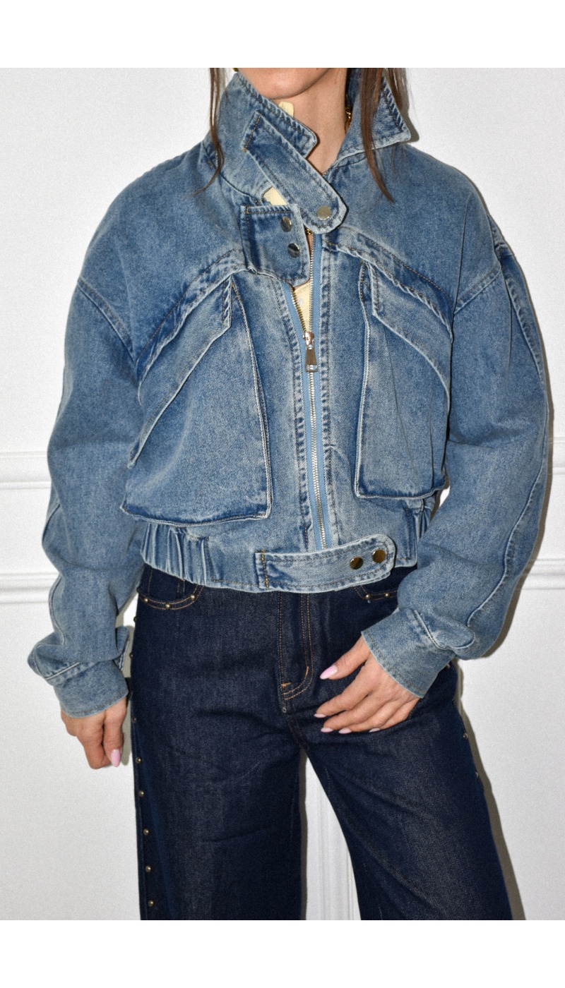 veste en jean courte style bomber