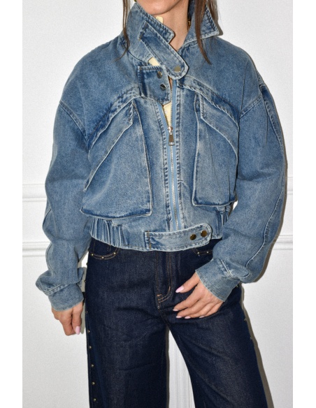 veste en jean courte style bomber