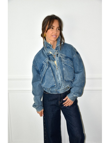veste en jean courte style bomber