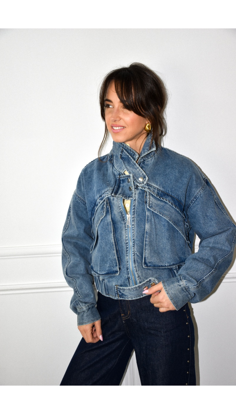veste en jean courte style bomber