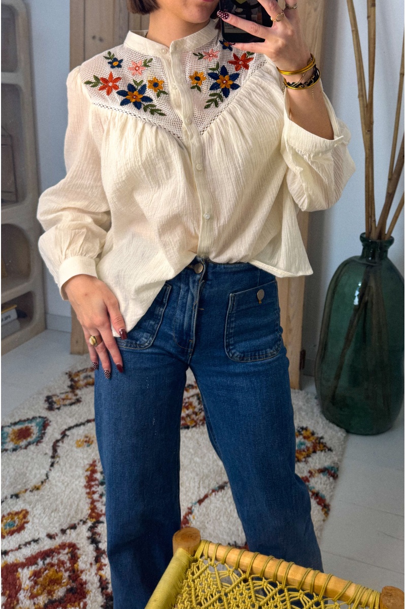 Chemisier Broderie Fleurs CALATHEA