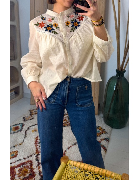 Chemisier Broderie Fleurs CALATHEA