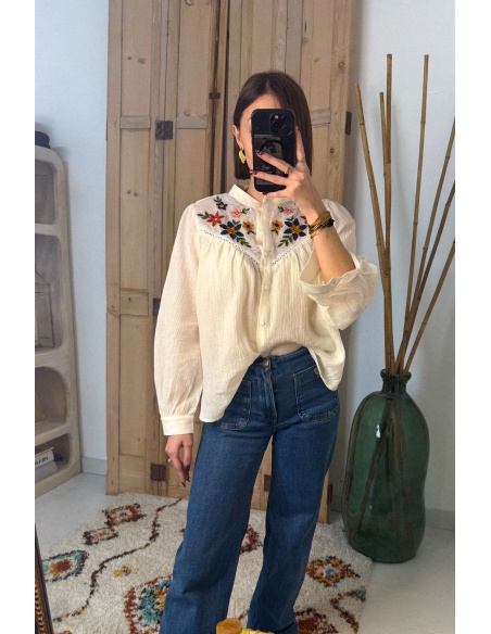 Chemisier Broderie Fleurs CALATHEA