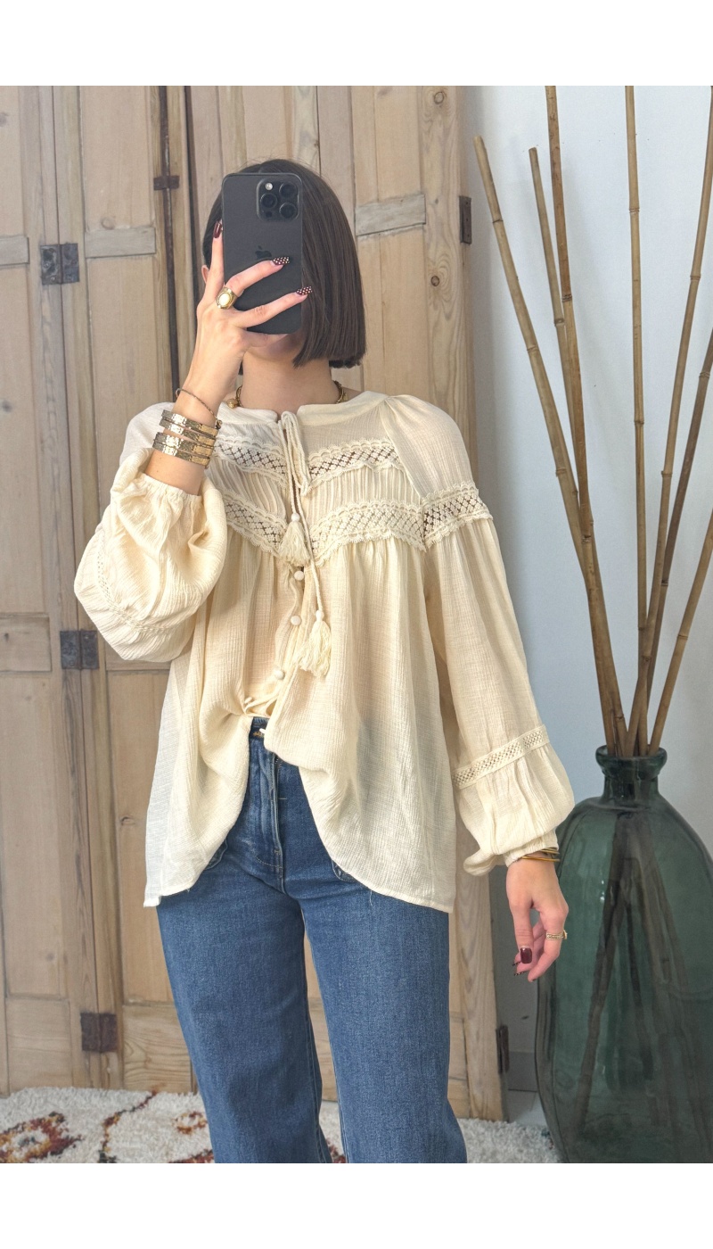 Blouse Broderie Beige BOHO