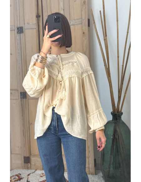 Blouse Broderie Beige BOHO