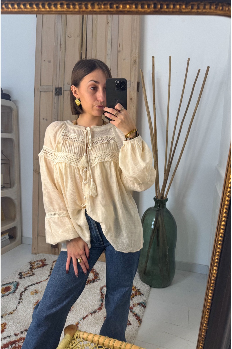 Blouse Broderie Beige BOHO 2