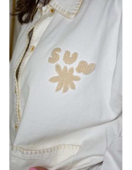 joli veste en jean blanc brodé sun