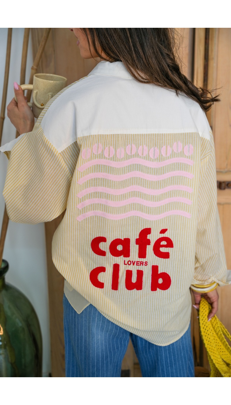 Chemise rayée jaune et blanche femme – Coffee Lovers Club