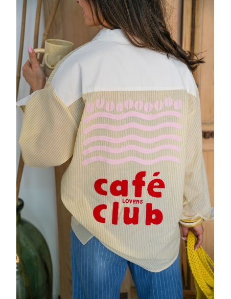 Chemise rayée jaune et blanche femme – Coffee Lovers Club