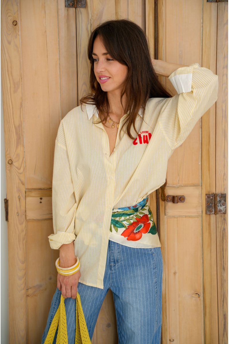 Chemise rayée jaune et blanche femme – Coffee Lovers Club 2