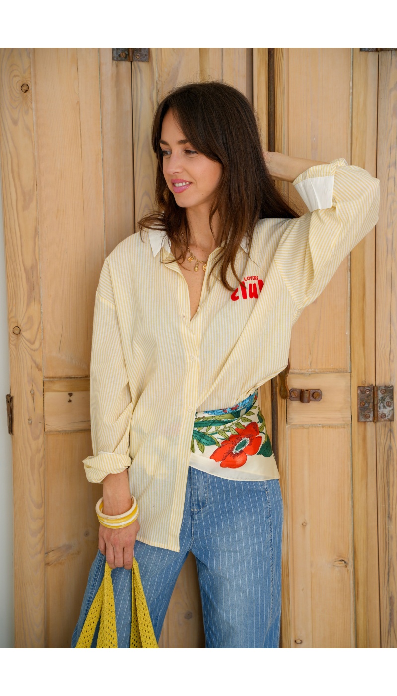 Chemise rayée jaune et blanche femme – Coffee Lovers Club