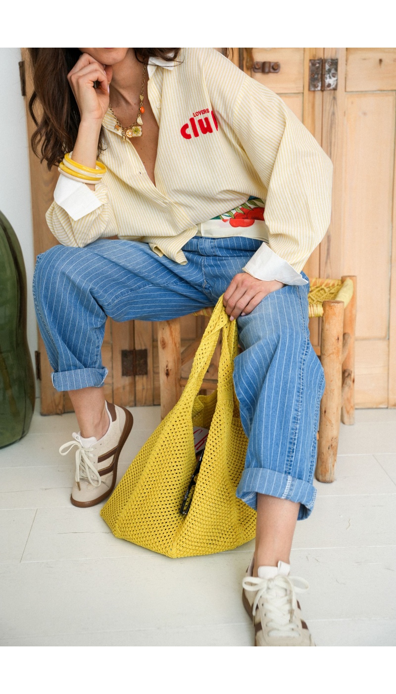 Chemise rayée jaune et blanche femme – Coffee Lovers Club