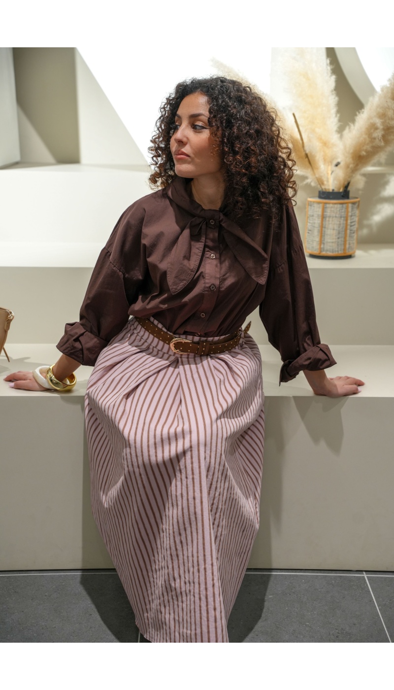 Jupe longue femme rayée rose MAYA  – Élégante et confortable