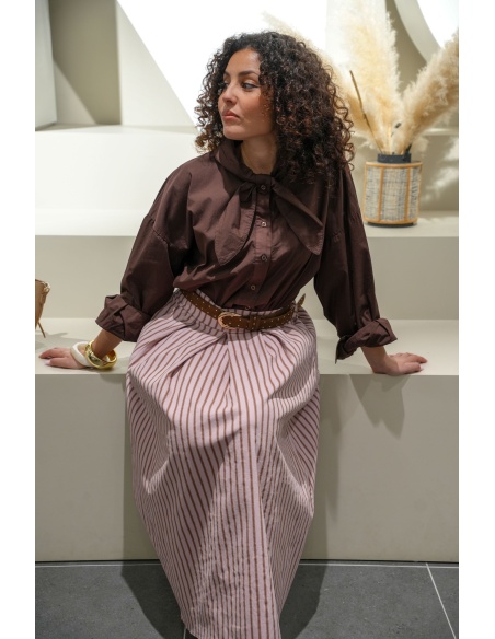 Jupe longue femme rayée rose MAYA  – Élégante et confortable