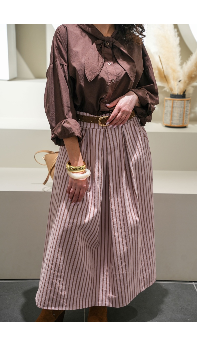 Jupe longue femme rayée rose MAYA  – Élégante et confortable