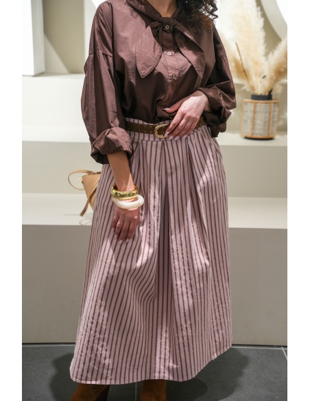 Jupe longue femme rayée rose MAYA  – Élégante et confortable