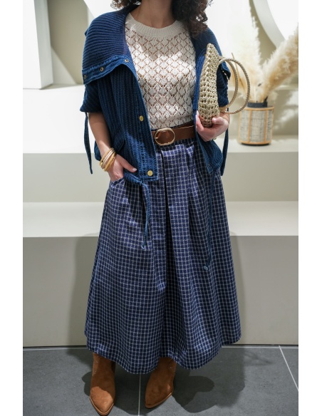 Veste femme marine texturée ORYN – coupe courte oversize sans manches