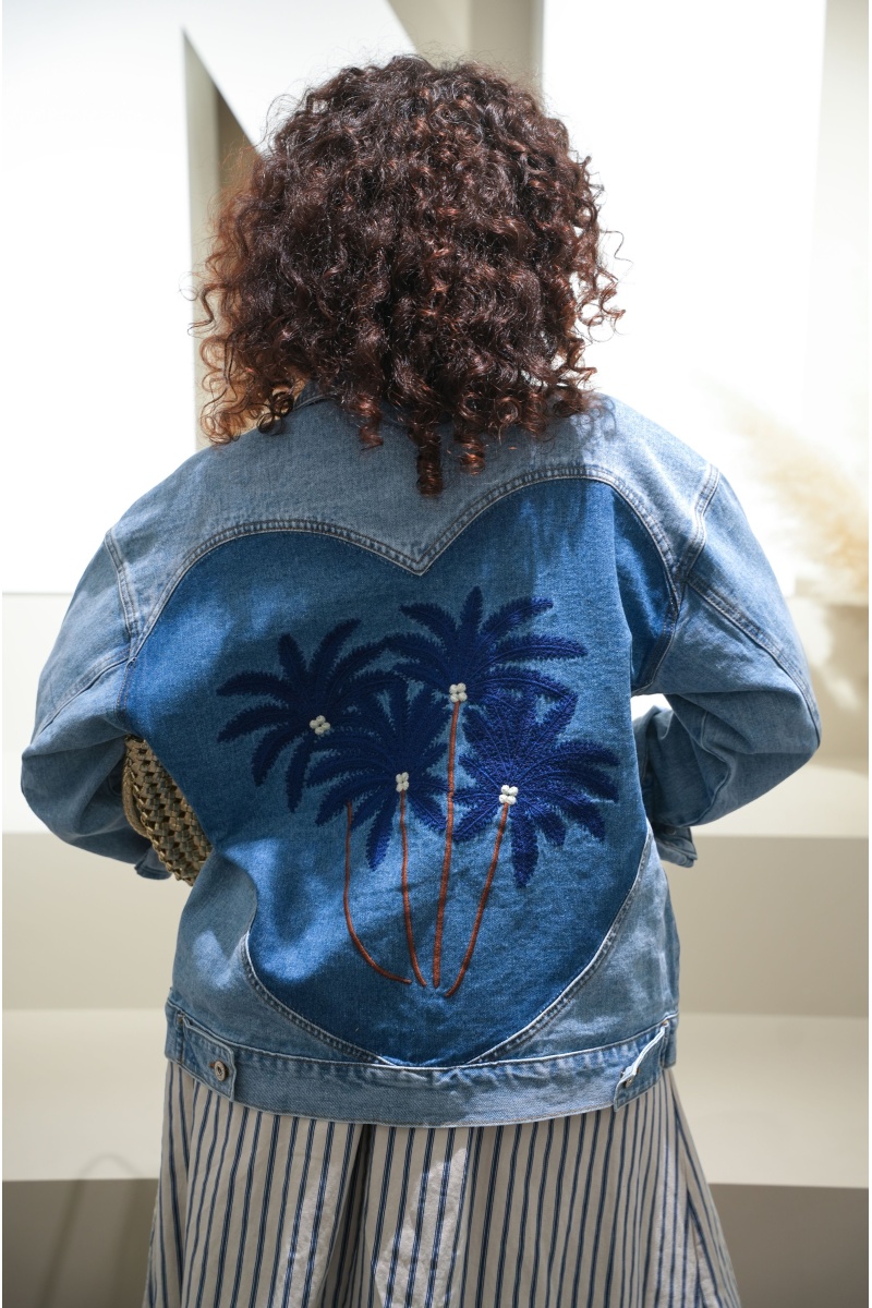 Veste en jean bleu clair femme NELLO – palmier, coupe droite ample