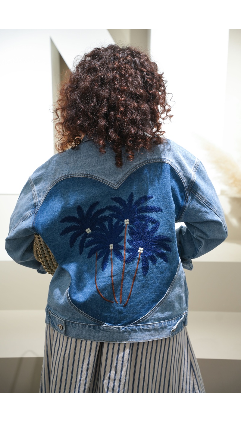 Veste en jean bleu clair femme NELLO – palmier, coupe droite ample