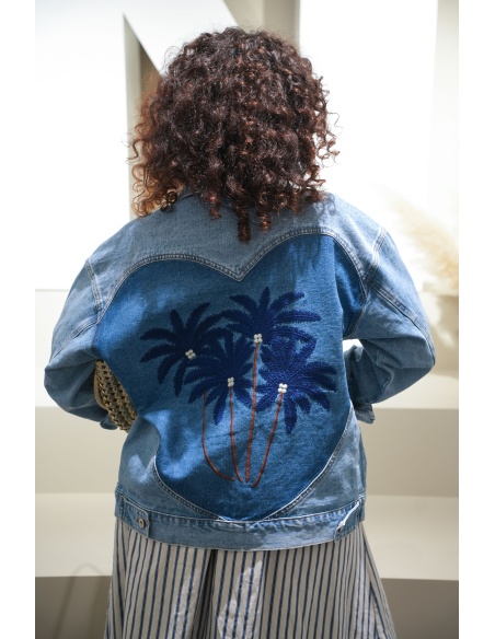 Veste en jean bleu clair femme NELLO – palmier, coupe droite ample