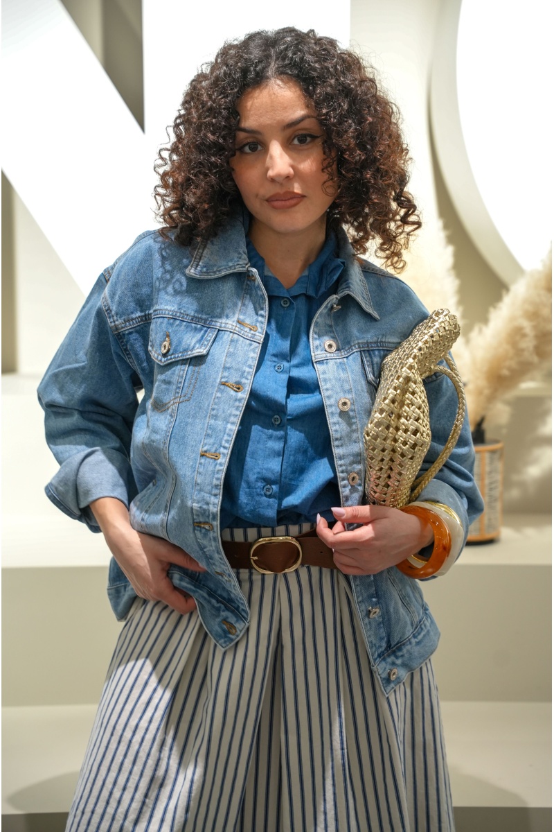 Veste en jean bleu clair femme NELLO – palmier, coupe droite ample 2