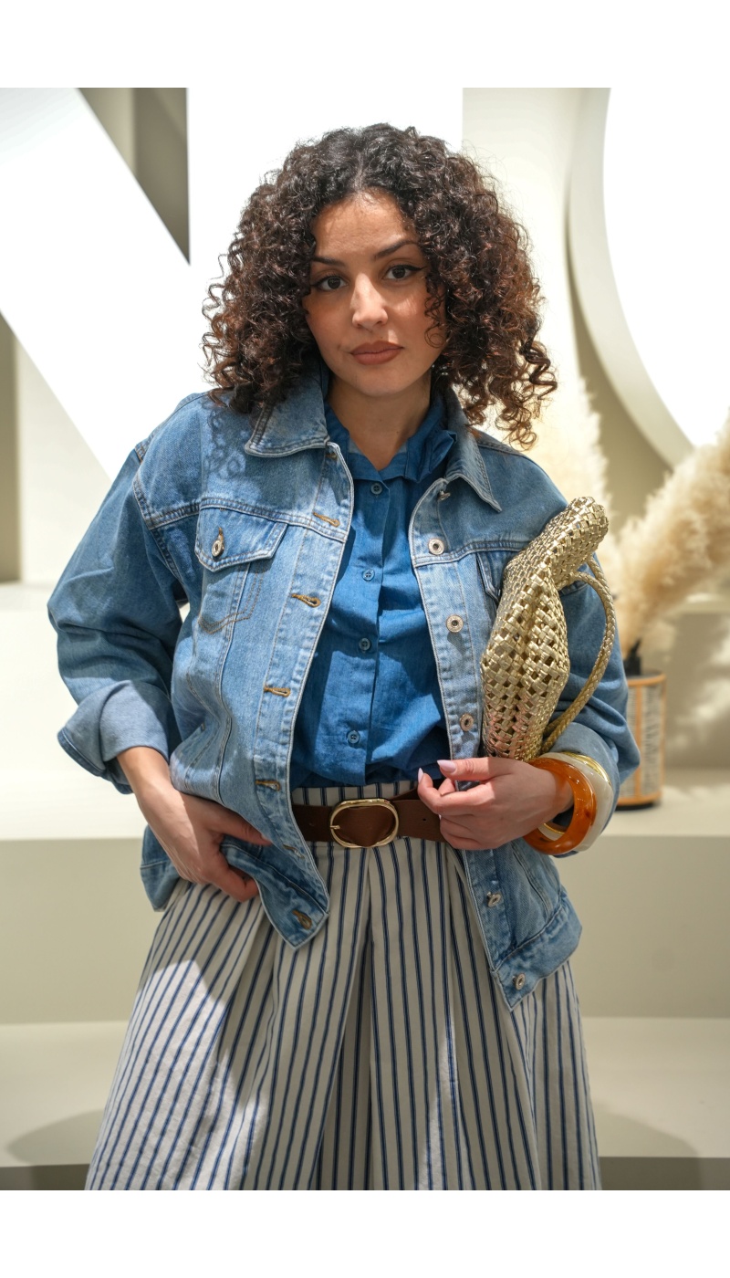 Veste en jean bleu clair femme NELLO – palmier, coupe droite ample