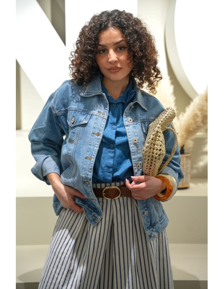 Veste en jean bleu clair femme NELLO – palmier, coupe droite ample