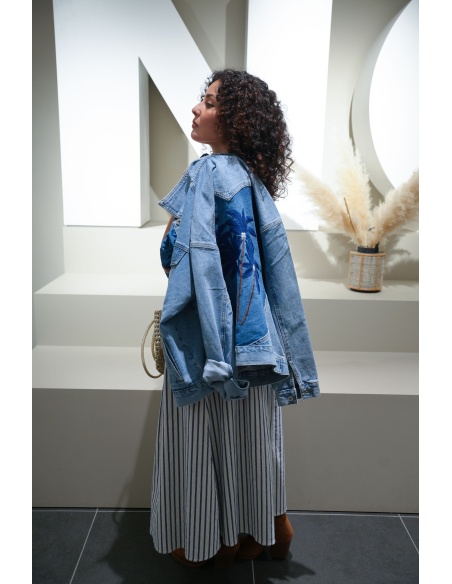 Veste en jean bleu clair femme NELLO – palmier, coupe droite ample
