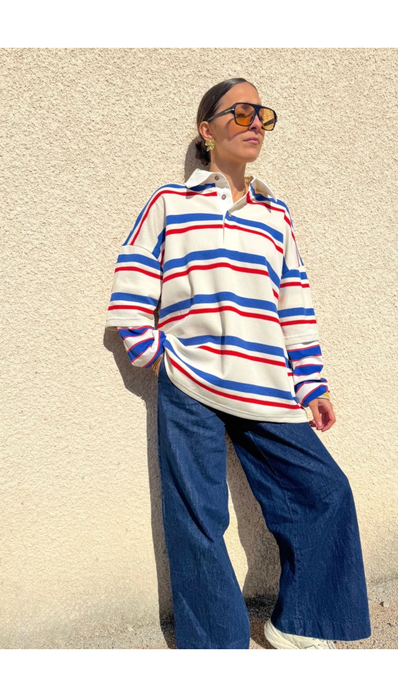 SEE YOU AGAIN SARL AROMA RAYE BLANC PULL FEMME