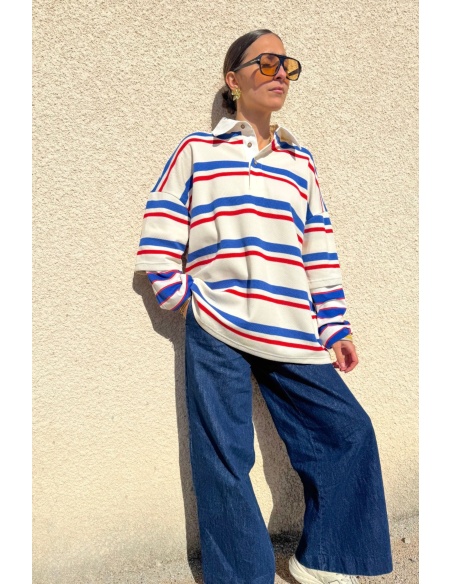 SEE YOU AGAIN SARL AROMA RAYE BLANC PULL FEMME